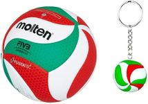 Molten FLISTATEC Volleyball Standard Volleyball ‎V5M5000 - Size 5 for Competition and Training | Durable, Responsive, Official Size | Indoor and Outdoor Play & 3D Mini Volleyball Keychain.