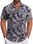 COOFANDY Men's Hawaiian Floral Shirts Loose Fit Tropical Holiday Linen Beach Shirt