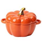 Dutch Oven Pot with Lid, Pumpkin Pottery Dessert Saucepan, Mini Baking Dish Cute Pumpkin Bowl, Covered Dutch Oven Ceramic Stockpot, Pumpkin-Shaped Casserole (Orange)