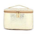 Scatter Women's Spacious, Travel- Friendly, Exquisite PU Leather Cosmetic Bag I Checkkered Print, Portable, Makeup Organizer with Handle and Zipper Closure for Women -Golden