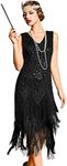 PrettyGuide Women's 1920s Flapper Dress Vintage Swing Fringed Great Gatsby Dress Black XL