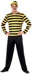 Smiffys Men's Where's Wally Odlaw Costume, Top, Trousers, Hat, Moustache & Glasses, Size: M, Colour: Black and Yellow, 41309