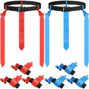 Junkin 6 Players Flag Football Belts and Flags Set Adjustable Football Belt for Youths Kids Teens Adults Training Equipment, Red, Blue