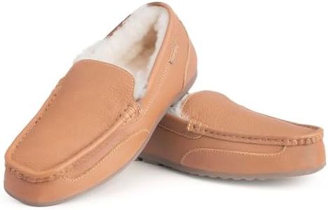Parfeying Men's Indoor Outdoor Sheepskin Moccasins Slippers Memory Foam Driving Style Shoes,M21185 Ches 9US