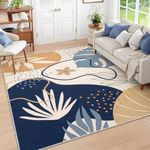 Lahome Rug for Living Room - 5x7 Area Rug Washable Non-Slip Bedroom Carpet Ultra-Thin Throw Cute Soft Kids Nursery Rug, Boho Botanical Print Stain Resistant Indoor Rugs for Dorm Entryway Office