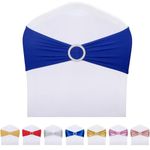 LEBENGURU Royal Blue Spandex Chair Sashes, 50pcs Premium Stretch Chair Bows with Buckle Slider, Universal Elastic Chair Bands for Wedding Party Banquet Decoration