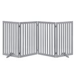 unipaws Freestanding Pet Gate, Folding Wooden Dog Gate, Indoor Barrier with 2PCS Support Feet (203cm Wide, 91cm Height, 4 Panels) Light Grey