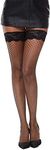 MANZI Women's Fishnet Thigh High Stockings with Silicone Lace Top 1 Pairs(Black-Small/Medium)