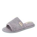 Dearfoams Women's Memory Foam Indoor Summer House Slide Slipper, Medium Grey Terry, 5-6