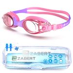 ZABERT K1 Kids Swimming Goggles For Girls Junior Childs Children Toddler Age 0-6 4-6 6-14 Years Old Swim Goggles Pink Purple, Anti-Fog UV Protection Wide Vision Silicone