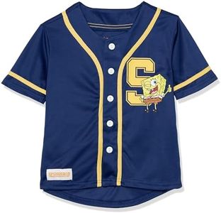 SPONGEBOB SQUAREPANTS Little Spongebob Squapants Boys Baseball Jersey Classic Mesh Button Down Shirt-Nickelodeon, Navy, 6-7