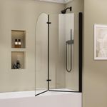 OGONBRICK Tub Door Bifold for Shower 48" W x 58" H Frameless Hinged Bathtub Shower Door with Tempered Glass Folding Pivot Glass Shower Door Over Tub with Matte Black