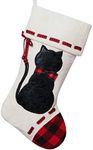 ALLYORS Cat Christmas Stocking, 19’’Xmas Pet Hanging Stockings with Fuzzy Santa Hat and Plush Doggie Kitty Embroidered for Pets Gifts Bag Personalized Cuff Lovely Home Holiday Decoration (wcat)