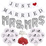 BOFYTR JUST Married Wedding Decorations, Wedding Banner Balloons Mr & Mrs, Just Married Wedding Party Decoration, Romantic Balloon Wedding Decoration for Wedding Bridal Shower Anniversary Decoration