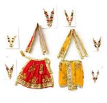 Chircrafts Heavy Work Embroided Lehenga Patka Yugal Jodi for Durga, Laxmi Ganesh,Saraswati Devi, Dress Poshak with mala(4" INCHES)