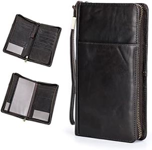 Contacts Travel Wallet Leather Family Passport Holder of 4, Travel Clutch Wallet Business Mens Zipper Wrist Purse Card Phone Organizer with RFID Blocking (Black)