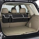 House of Quirk Trunk Storage Organizer Car Travel Storage Bag 4 Compartment Multi Pocket Car Trunk Organizer Car Holders for SUV,Truck,Auto,Minivan (Black, Oxford Fabric)