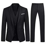 YOUTHUP Mens Slim Fit 3 Piece Suit Classic Business Wedding Suits Tuxedo Blazer Waistcoat Trousers Black, M