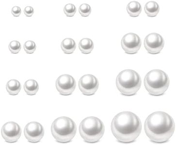 Charisma 4-12mm Composite Round Ball Pearls Stud Hypoallergenic 12 Pairs Mixed Sizes Imitation Pearl Stainless Steel Earrings Set for Girls Women