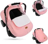 Bioby Winter Baby Car Seat Cover, Infant Car Seat Cover for Boy Girl, Roomy, Cozy, Warm, Waterproof Baby Carseat Covers Canopy with Thickened Fleece Lining, Breathable Hole, Universal Fitted Pink