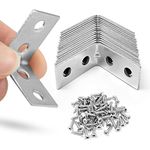 Angle Brackets Corner Bracket for Wood 16 Pcs | 25mm x 25mm x 13mm | Galvanised Steel Brackets with 64 Screws for Fixing and Repairing Furniture, Shelves, Windows and Cabinets