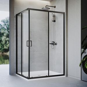 ELEGANT Shower Enclosure Corner Black, Sliding Doors Bathroom Screen 1000x1000mm with 5mm Tempered Glass,1900mm Height, No Shower Base
