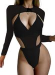 Ella Lust Rave Outfits for Women - Festival Sexy Neon Bodysuit Swimwear Concert One Piece Swimsuit Mesh Buckle Crop Top Cover-up Club Party Costume Bikini 2 Pcs Set(Black,M,1017r)