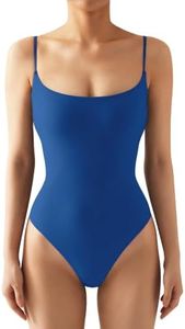 SUUKSESS Women Sexy Square Neck Thong Bodysuit Backless Sleeveless Basic Cami Body Suit Top (Sapphire, XS)