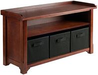 Winsome Wood Verona Storage Bench, Walnut with Black Baskets