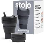 STOJO Collapsible Travel Cup - Reusable To-Go Pocket Size Silicone Bottle for Hot and Cold Drinks - Perfect for Camping - Microwave & Dishwasher Safe (Carbon, 16 Ounce (Pack of 1))