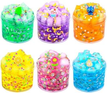 Dreunsto 6 Pack Jelly Cube Crunchy Slime Kit, with Yellow, Pink, Purple, Green & Blue Clear Crunchy Slime, Super Soft Sludge Toy with Cute Charms, Party Favors Slime for Girls and Boys