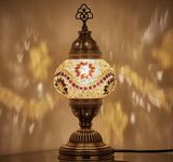 DEMMEX Handmade Colorful Mosaic Glass Table Desk Bedside Lamp Lampshade with Antique Brass Base, Small 11.8x5.5 (Amber Nights)