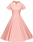 GownTown Womens 1950s Vintage Retro Party Swing Pocket Rockabillty Stretchy Dress, Pink, Large