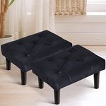 FLIPSSHOPPEE Footstool Ottoman Set of 2 Soft Velvet Padded Footrest Stool with Wooden Legs Extra Seating Stool for Living Room Entryway BLACK