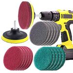 Swpeet 16Pcs 4Inch 3 Different Color Scrubbing Pads Drill Powered Brush Tile Scrubber Scouring Pads Cleaning Kit, Abrasive Buffing Pads Replacement with 1 Pcs Hook Attachment for House Cleaning
