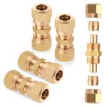 HaSaoMoi D.O.T Brass Compression Straight Union Fittings, 3/8" Air Compression Union for Nylon Tubings (Pack 4)