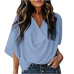 PANOEGSN 2023 Summer Fall Half Sleeve Tops for Women Chiffon Blouses Business V Neck Elegant Shirts Trendy Loose Fit Dressy Office Tees Shirt Liquidation Boxes Returns Military Fashion Girl Next Door