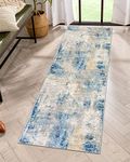 Lahom Washable Runners Rugs for Hallway Non Slip,2x6 Bathroom Kitchen Runner Rug,Modern Abstract Blue Hallway Rug Runner,Low Pile Carpet Runner for Laundry Room Entryway Bedroom(Blue/Multi,2x6)