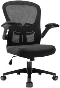 Durrafy Office Chair Ergonomic, Desk With 90° Flip-up Armrests and Lumbar Support, Mid Back Office Desk Chair, Height-Adjustable, Mesh Swivel Chair with Silent casters, Capacity 102KG
