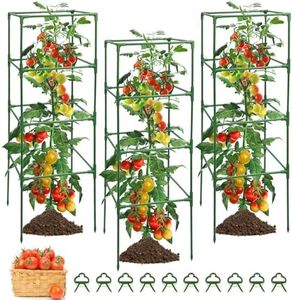 MYMULIKE 3 Pack Tomato Cages for Garden - Heavy Duty Square Tomato Plant Support Stakes, Height-Adjustable Tomato Trellis, Tomato Plant Cage for Raised Beds/Pots (Holds 50 Lbs)