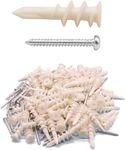 100 PCs Self Drilling Drywall Anchors, Wall Anchors and Screws for Drywall,50 Screws 50 Self Drilling Nylon Drywall Anchors, Hanging and Mounting(White)