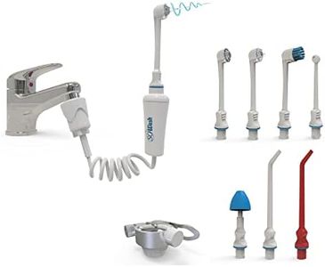 Jet dentaire SOWASH DELUXE, Se connecte au robinet, Hydropulseur Dentaire Sans piles ni électricité, 7 têtes incluses + Adaptateur de Voyage Addy, Produit italien