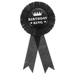 PATIKIL Birthday King Ribbon,Satin Fabric Birthday Men Tinplate Badge Pin,Happy Birthday Boy Party Button Pins,Boy Brooches for Party Decoration，Black White