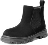 DREAM PAIRS Girls Combat Ankle Chelsea Boots,Black Suede,4 Big Kid