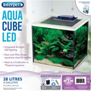 Interpet Aqua Cube 28L Glass Aquarium – LED Lighting & Easy Care Filter, White