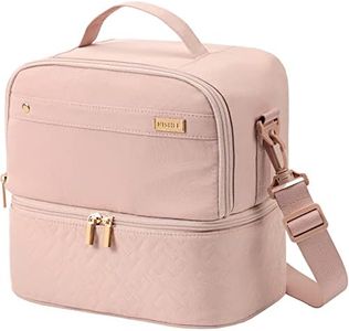 NISHEL Lunch Bag for Women, Insulated Two Separate Compartments Lunch Box with Adjustable Shoulder Strap, Leakproof Lunch Cooler Bag for Work, Pink