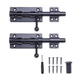 Barrel Bolt Latch, 12" Heavy Duty Gate Latch Slide Lock Solid 304 Stainless Steel Bolt Lock for Inside Door, Black Finished Shed Door Latch(2 Pack)