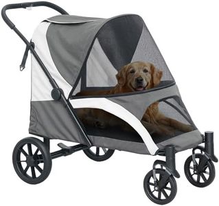 PawHut Dog Stroller, Easy Folding Pet Stroller for Large Dogs, Puppy Pram Pet Pushchair with 4 Big Wheels, Shock-Absorbing Frame, Safety Leashes, Brakes, Dark Grey