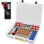 Battery Organizer Storage Holder- Batteries Case Containers Box with Tester Checker BT-168. Garage Organization Holds 225 Batteries AA AAA C D Cell 9V 3V Lithium LR44 CR2 CR1632 CR2032