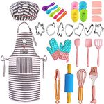 BBplusDD Kids Baking and Cooking Sets - 38 Pcs Real Baking Supplies for Junior Chef Includes Kids Apron and Chef Hat, Baking Utensils - Complete Gift Cooking Kits for The Curious Child